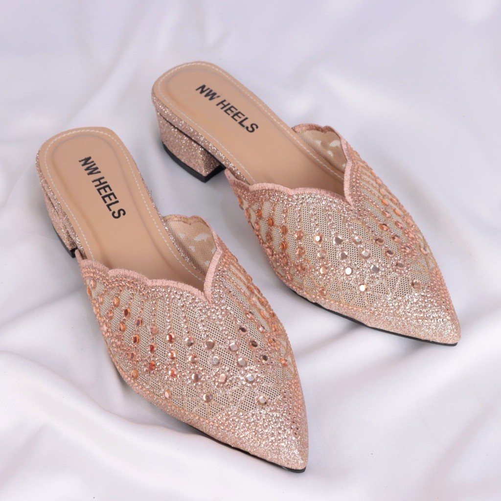 WELSERRSHOP  Sepatu Sandal Kondangan Diamond Wanita Import Hak 3 Cm Mules Pesta Pengantin