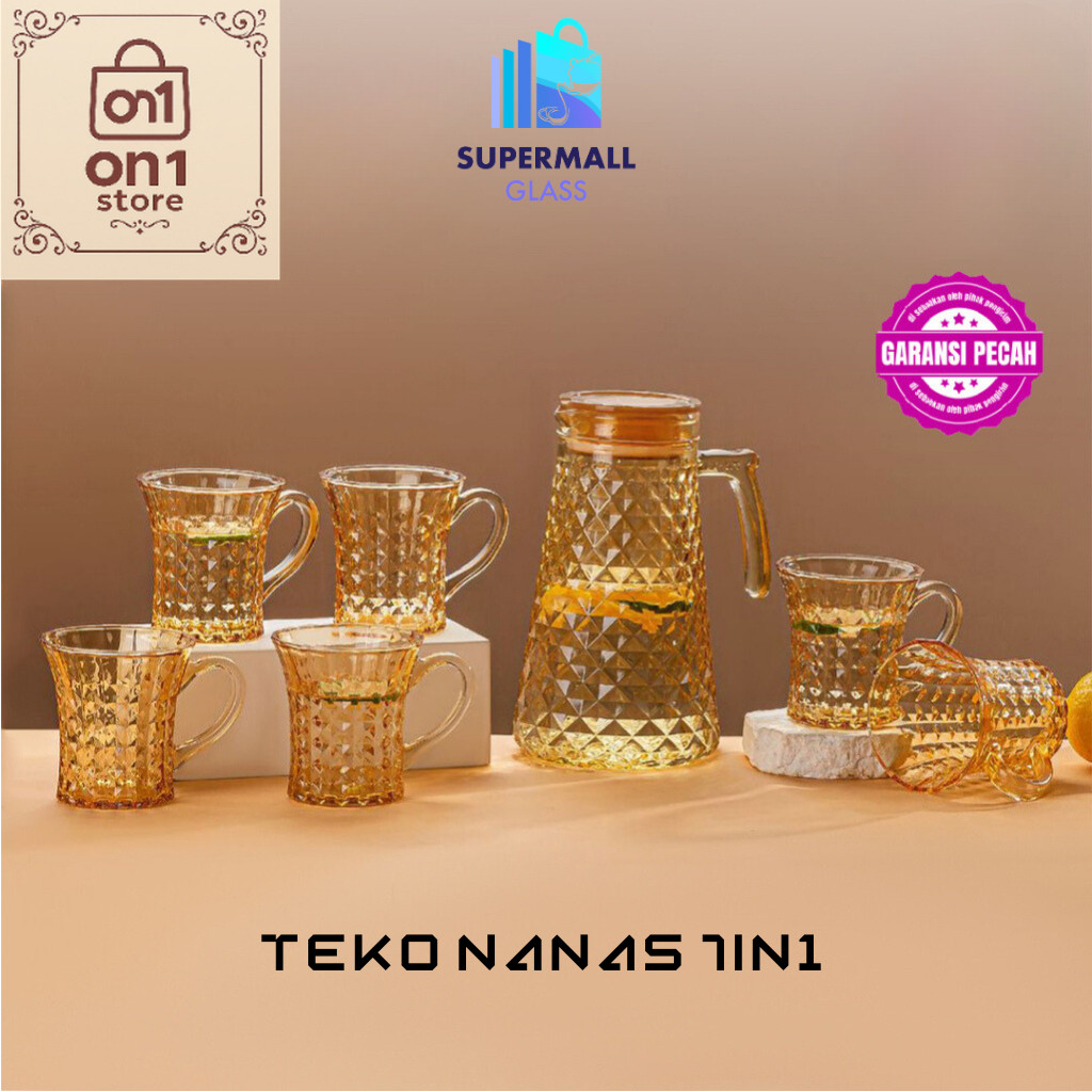 Set Teko Murah / [GARANSI PECAH] Supermall Glass Set Teko Air Kaca Nanas 7 in 1 | Picher Glass Kettl