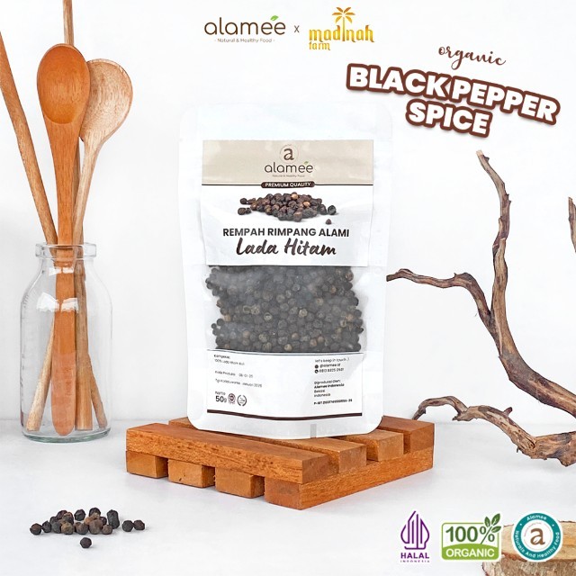 

ALAMEE Lada Hitam Biji Organik Utuh Whole Black Pepper Blackpepper Rempah Rimpang Organik Alami 50g madinah