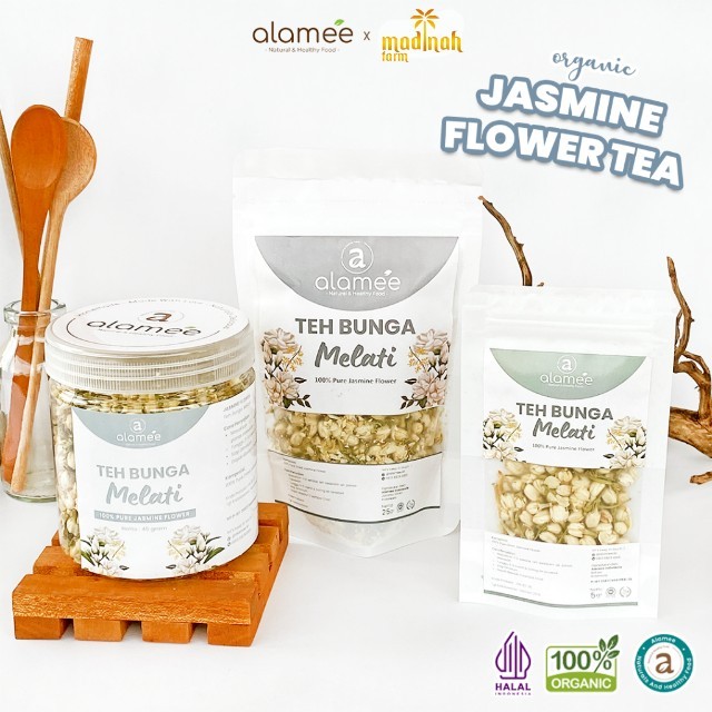 

ALAMEE Teh Bunga Jasmine Tea Flower Melati Organik Jasmin Herbal Kering Dried Siap Seduh Minum madinah