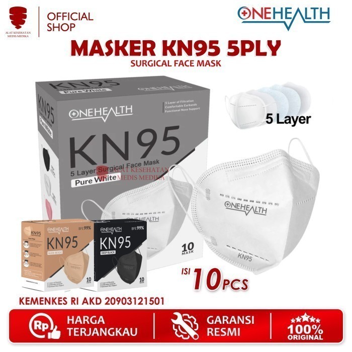 OneHealth Masker KN95 5PLY Isi 10 Earloop Karet Telinga Surgical Face Mask Disposable Medis
