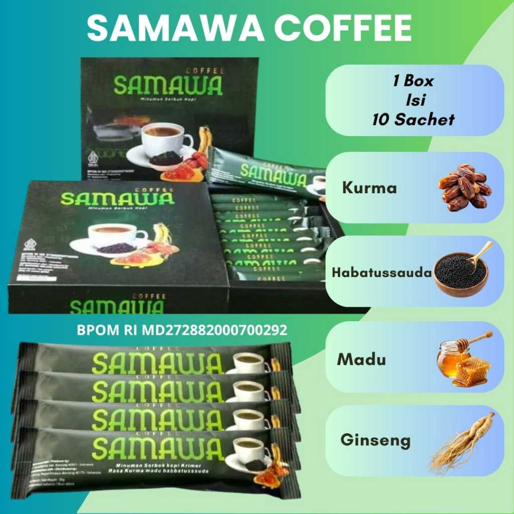 

SAMAWA COFFEE 1 BOX ISI 10 SACHET ORIGINAL MINUMAN SERBUK KOPI EKSTRAK KURMA