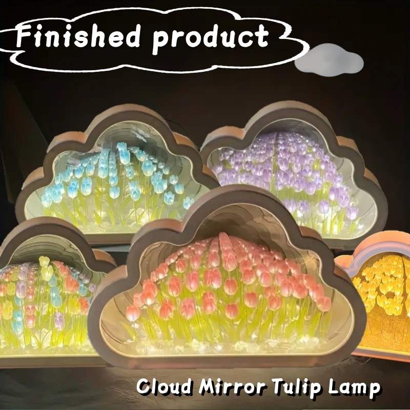 Finished Product Cloud Mirror Tulip Lamp Simulation Flowers Bedroom Lamps Tulips Mirror Night Light 