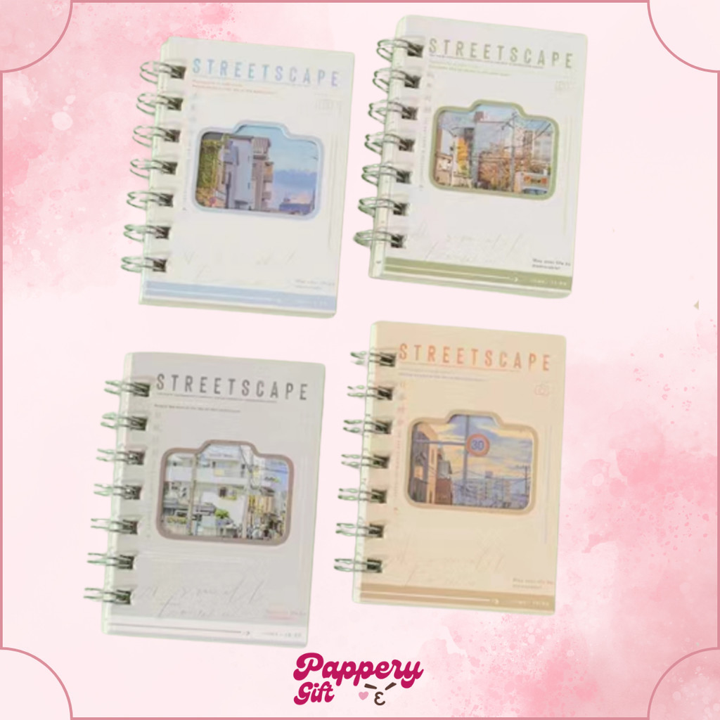 

NOTE BOOK RING MOTIF MEMO KECIL A7 SPIRAL Double Cover Chikawa Unicorn Street scape - SE0611
