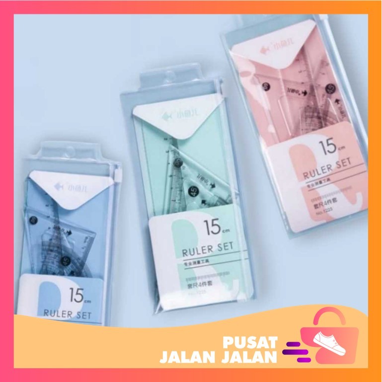 

PJJ - S6135 Penggaris Set 4 In 1 / Perlengkapan Sekolah Menggambar Motif Polos / Ruller Set Transparant / Penggaris Bening Polos