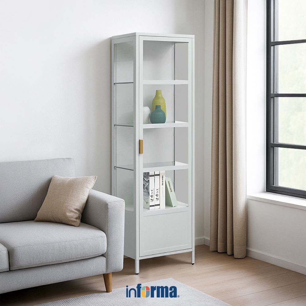 Informa Penny Kabinet 1 Pintu Kaca High - Abu-Abu Muda Lemari Kabinet Serbaguna Cabinet Penyimpanan 