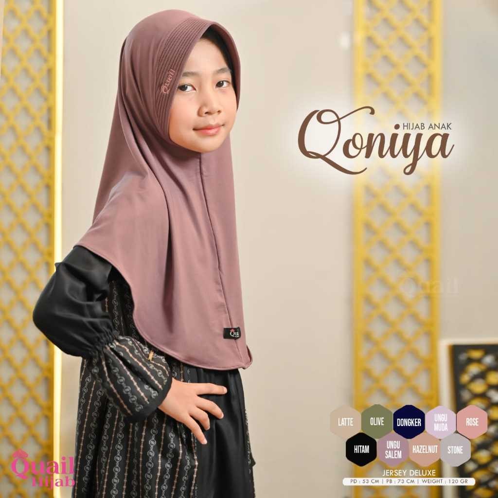 Qoniya Hijab Anak Original Quail Jilbab Anak Jersey Deluxe Size seusia FOTO