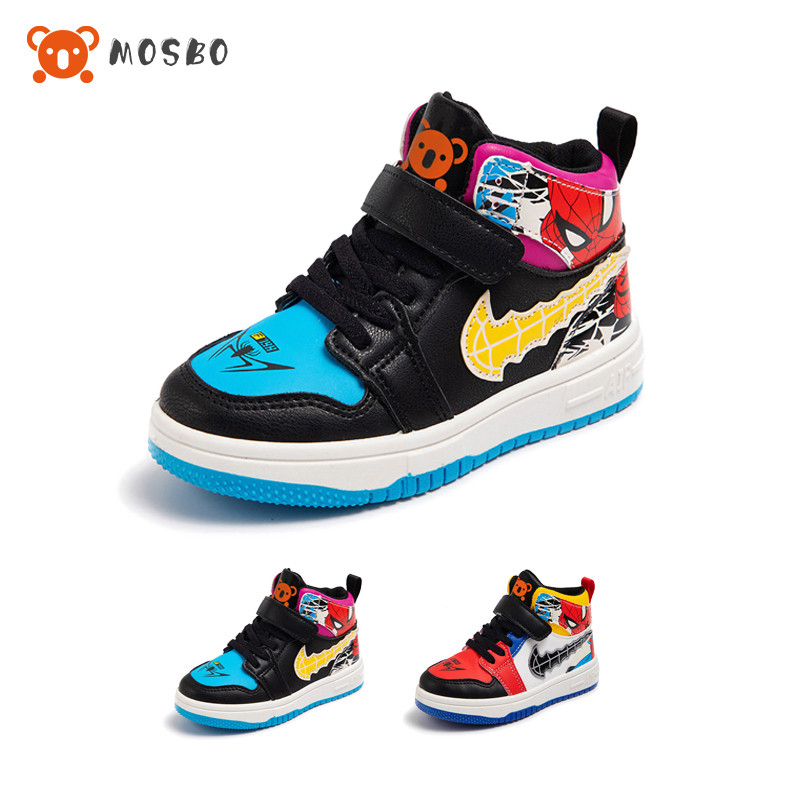 BAGASHOP  MOSBO Sepatu Anak Cowok Spiderman Sepatu Boot Anak Cowok Cewek Sepatu Boots Kulit Spiderma