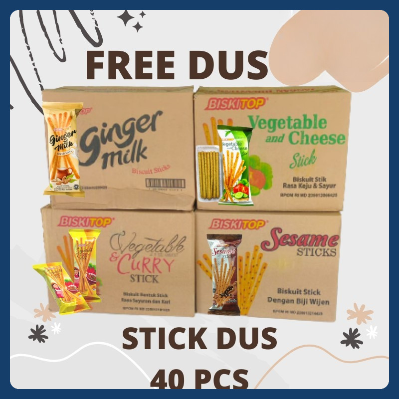 

BISKITOP - (1 DUS) Vegetable Cheese Gingger Milk Curry Stick Sesame Stick Biskuit Biskitop Lebaran