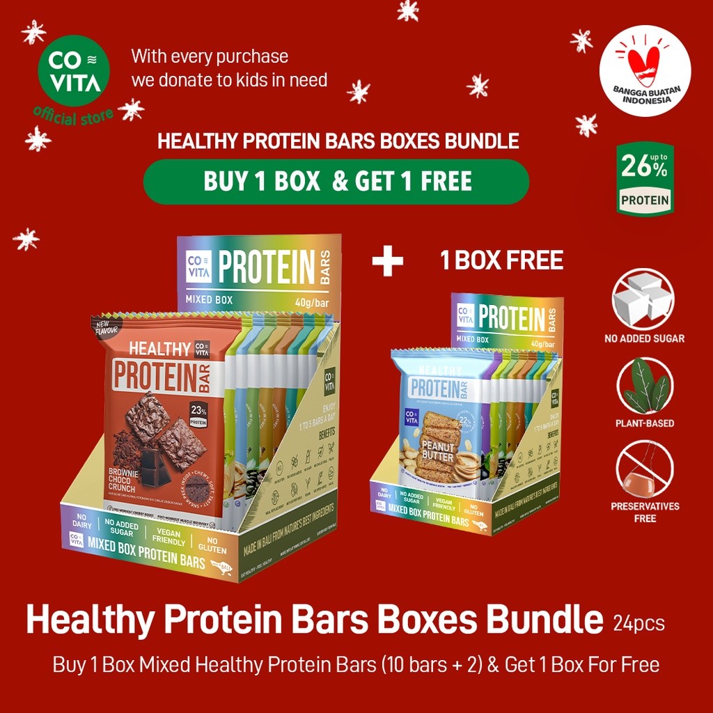 

Bundle - Beli Protein Bars Box + 1 Box Gratis - Covita Cemilan Fitnes