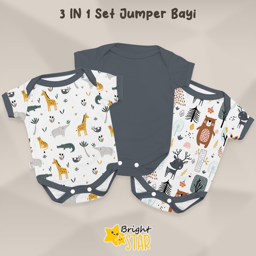 Jumpsuit Bayi Jumper Bayi Baru Lahir BRIGHT STAR Baju Bayi Perempuan Laki Laki Set Baju Bayi BCS-163
