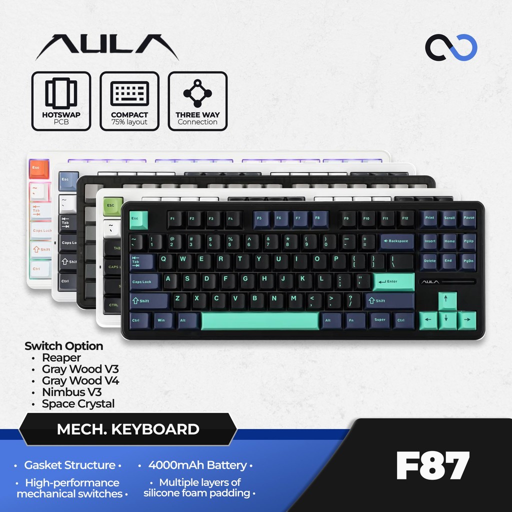AULA F87 PBT Wireless Gasket Hotswap TKL Mechanical Gaming Keyboard