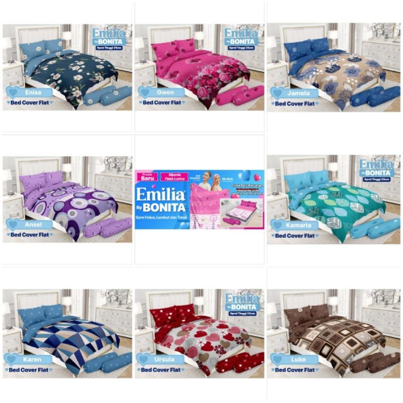 EMILIA BY BONITA - Bedcover Set Eiffel Pink Emilia Ukuran Queen 160x200 / King 180x200 Bed Cover Fla