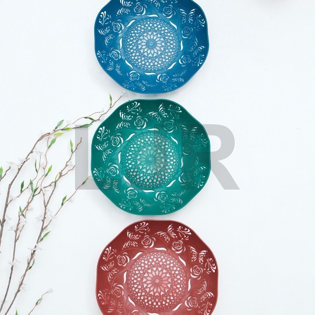 Piring Plastik Rotan Motif Bunga Kupu Kupu 21cm - 10 Lusin