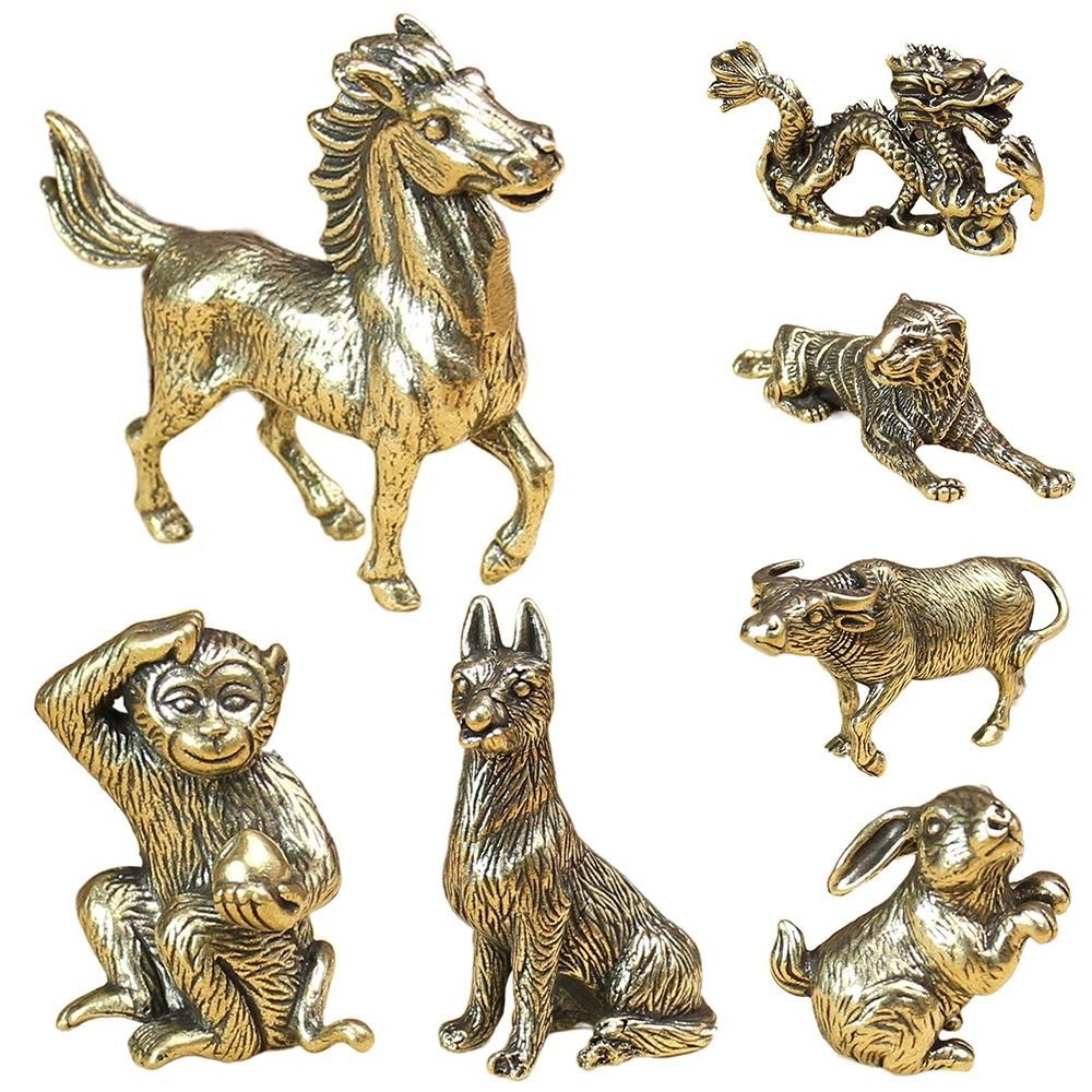 

Chinese New Year Ornament Sculpture Copper Miniatures Figurines Desk Decoration Pure Copper Animals Statue Ornament Home