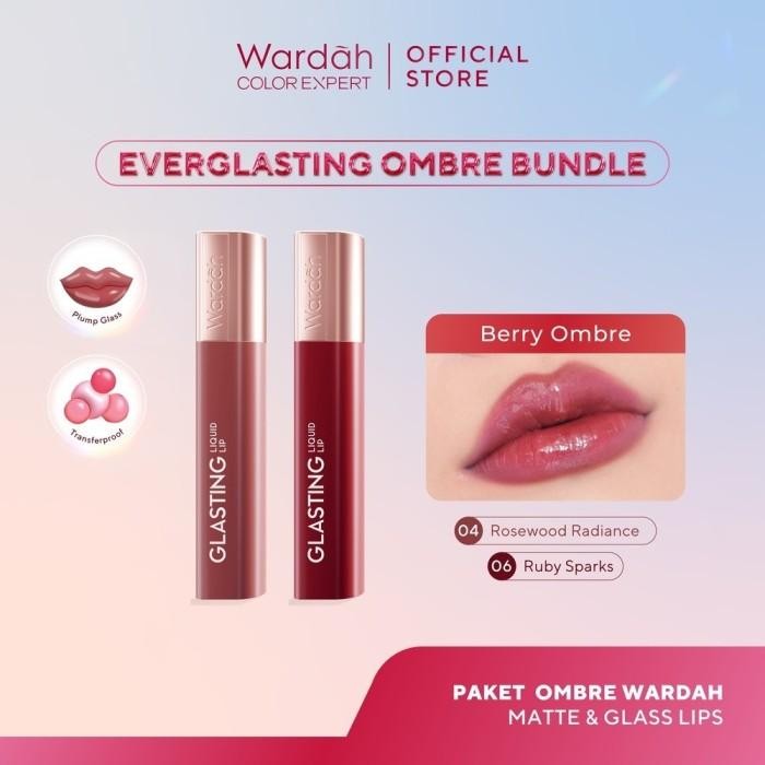 [BUNDLE OMBRE] WARDAH Paket Ombre Glasting Liquid Lip - Liptint-Lip-Stain-Lipgloss-Lipstik-Lip Tint-