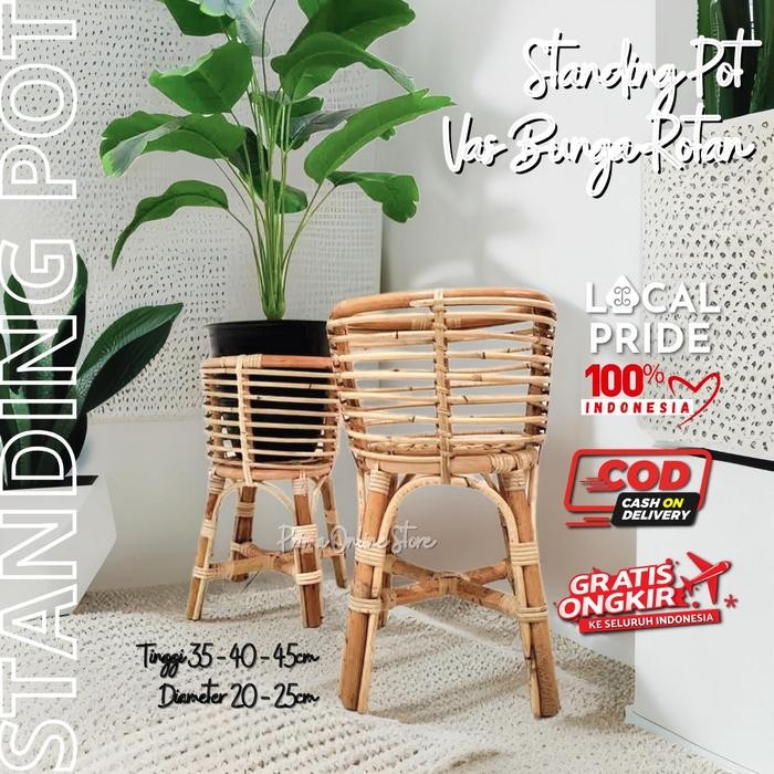 Promo Standing Pot Rotan Alami Vas Bunga Rotan Ukuran 35 - 40 - 45 Cm Untuk Tanaman - Standing Pot 3