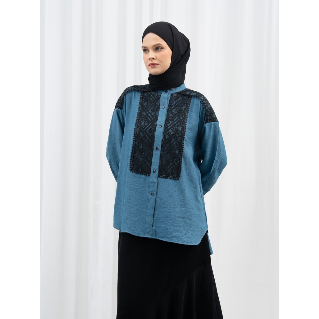 Aleza - Cavena Shirt Teal Blue - Atasan Kemeja Wanita