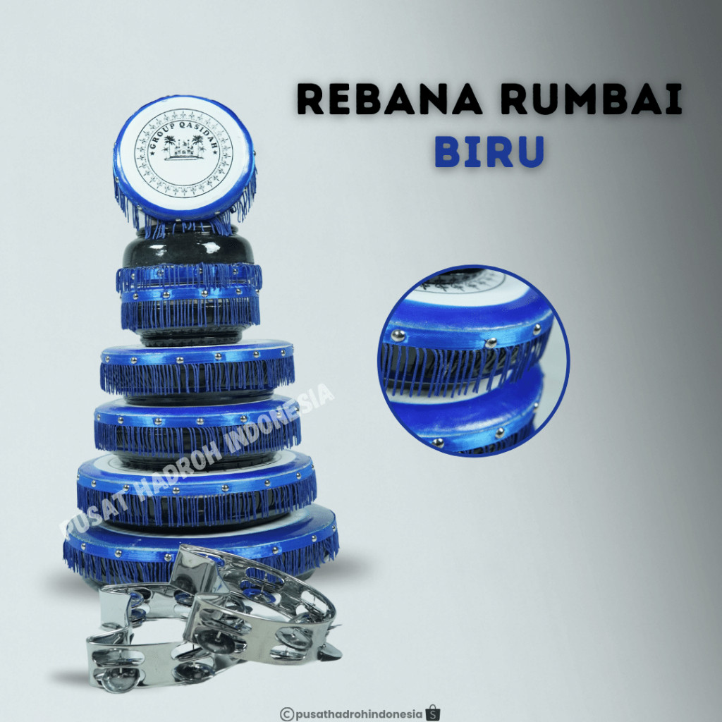 Rebana Qasidah Rumbai Biru 1 Set Isi 9 Alat Rebana Hadroh Banjari Terbangan Rumbai Fullset Susun 7 F
