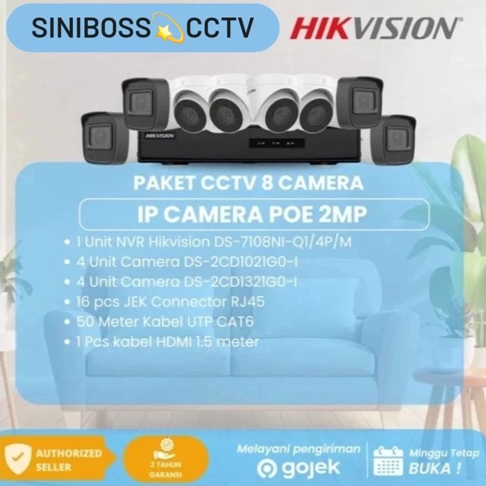 salee PAKETAN HIKVISION (HDD 1TB) 8 IP CAMERA 8CH 2MP NETWORK IP CAM POE berkualitas