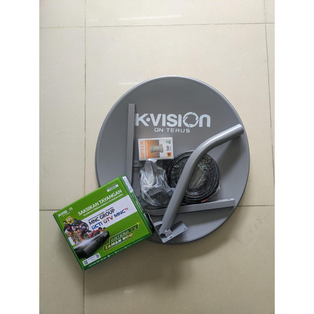 SATU SET LENGKAP PAKET  PARABOLA MINI KVISION ABU ODU 45CM (SOLID)