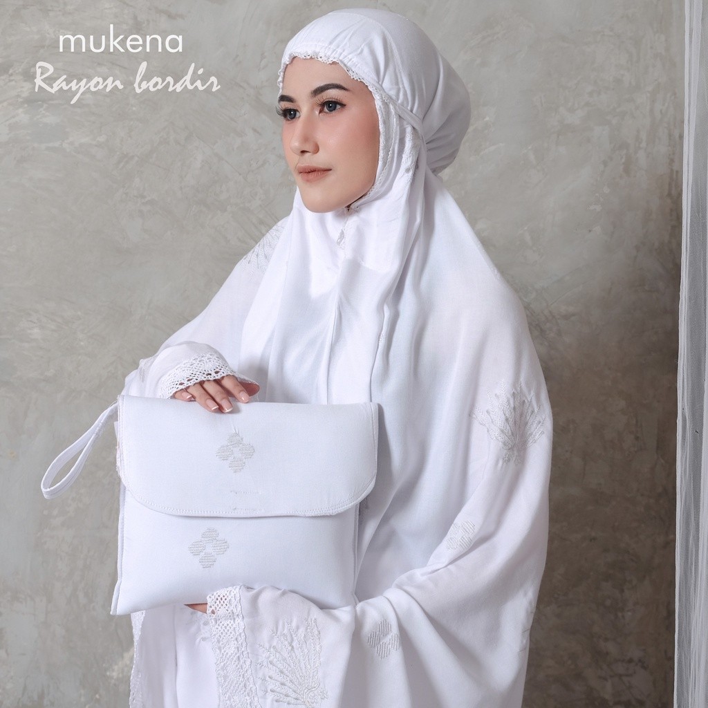 A7 Mukena Putih Dewasa Rayon Bordir Merak PREMIUM 2025