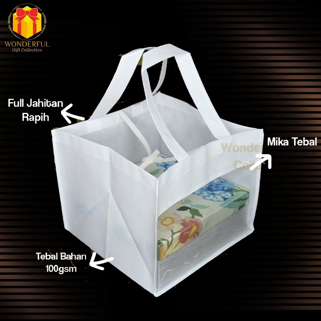 

(6 pcs) Goodie Bag Kantong Hampers Spunbond / Kantong Kue Serbaguna/ Goodie Bag Lebaran Putih - GDB-P