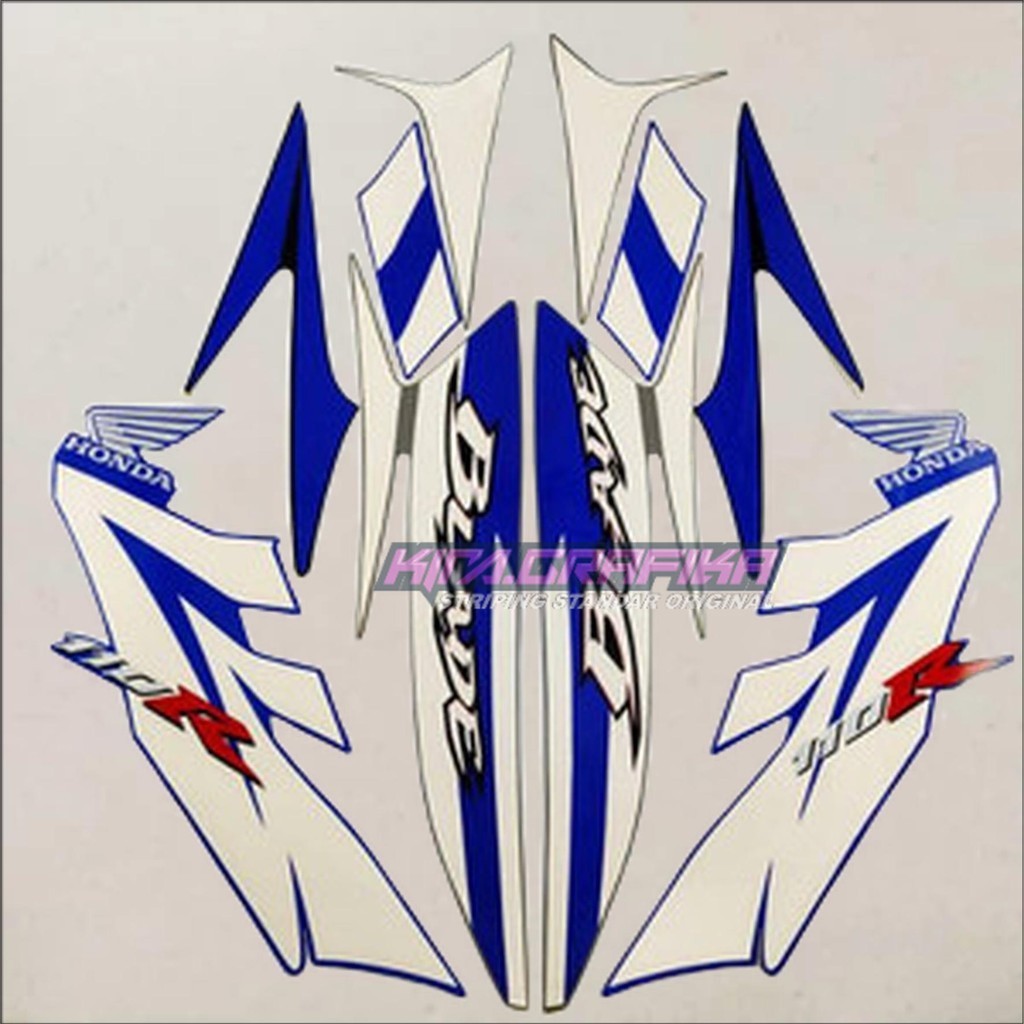 Striping Stiker Motor Honda Blade 110R 2009 Silver-Biru