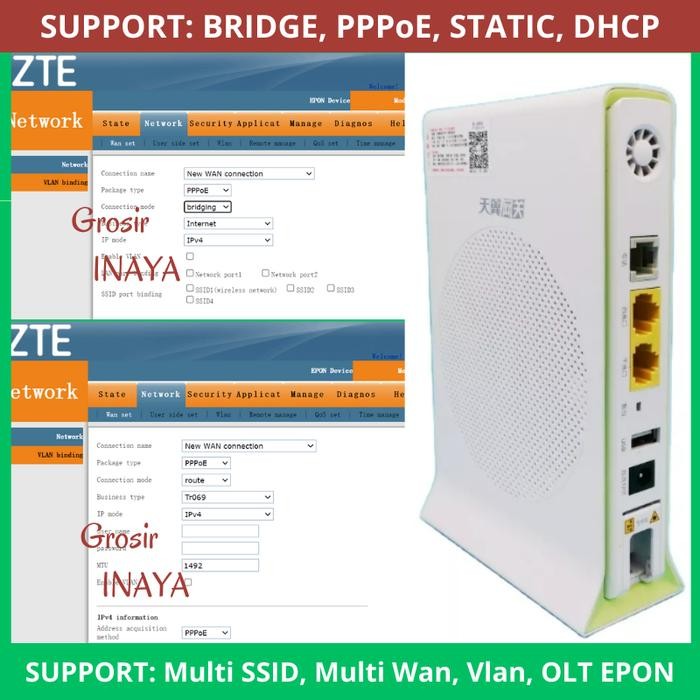 ONU EPON ROUTER WIFI ZTE F452 PLUS ADAPTOR - F452New