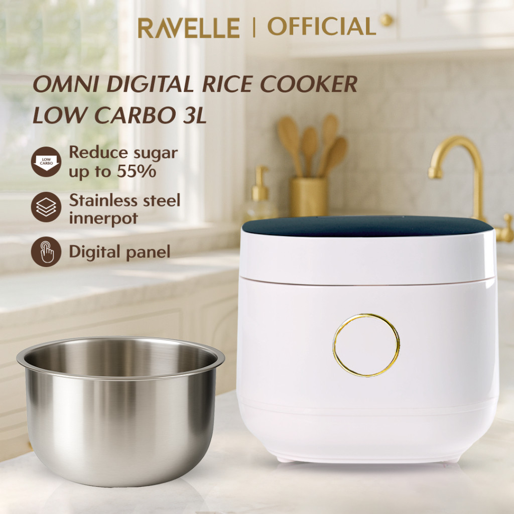 RAVELLE OMNI Rice Cooker Digital Low Carbo 1.2 Liter Nasi (3 Liter)  - Penanak Nasi - Low Watt
