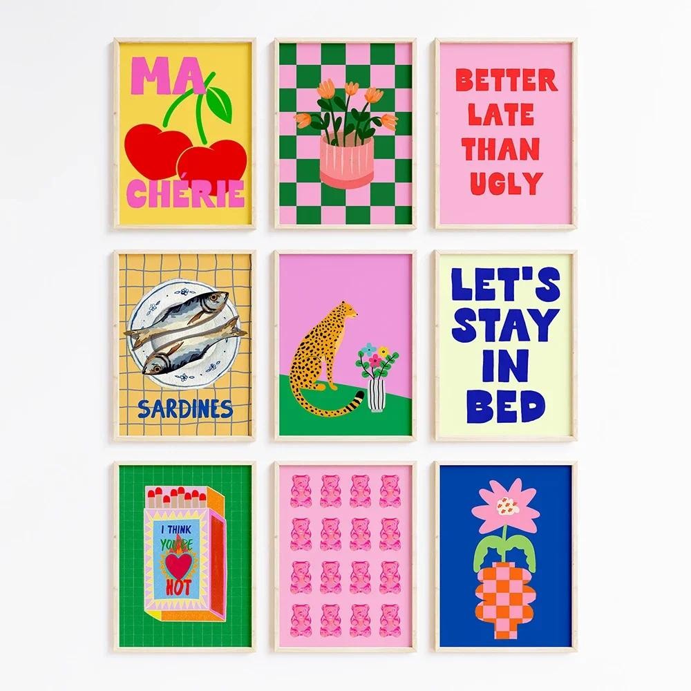 

Colorful Eclectic Poster Set Prints Hot Pink Room Decor Dopamine Wall Art Canvas Painting Trendy Abstract Home Decoration Murals