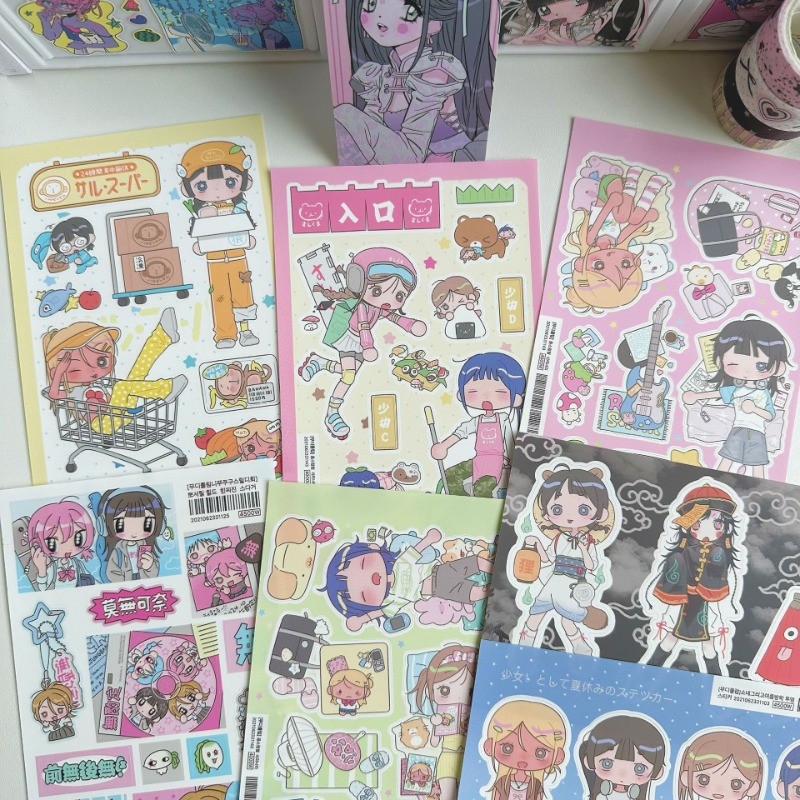 

Cute Sweet Cool Japanese Girl Sticker Korean Kawaii Cartoon Y2k Stickers Hand Account Diary Planner Scrapbook Decorative Sticker