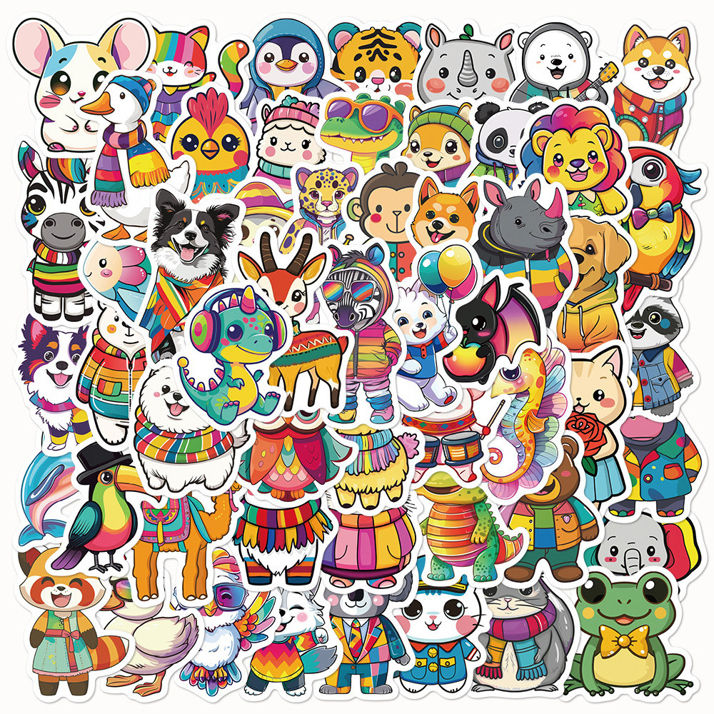 

55 Pcs Cute Cartoon Animal DIY Notebook Stationary Decor Stickers for Kids Gifts