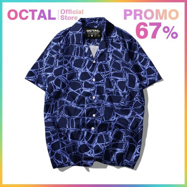 OCTAL - Kemeja Motif Pattern Pantai Printing Kasual Pria - Wanita KMP-0002
