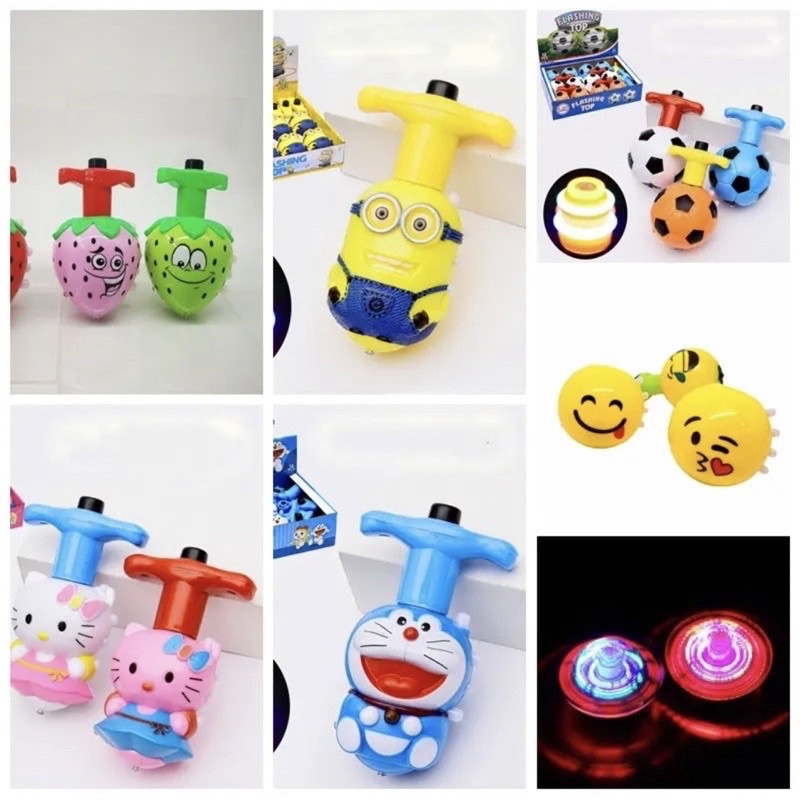 [AE] TERMURAH Mainan Edukasi Anak Gangsing Putar Lampu Led Karakter Kartun Superhero Spinning Top ff