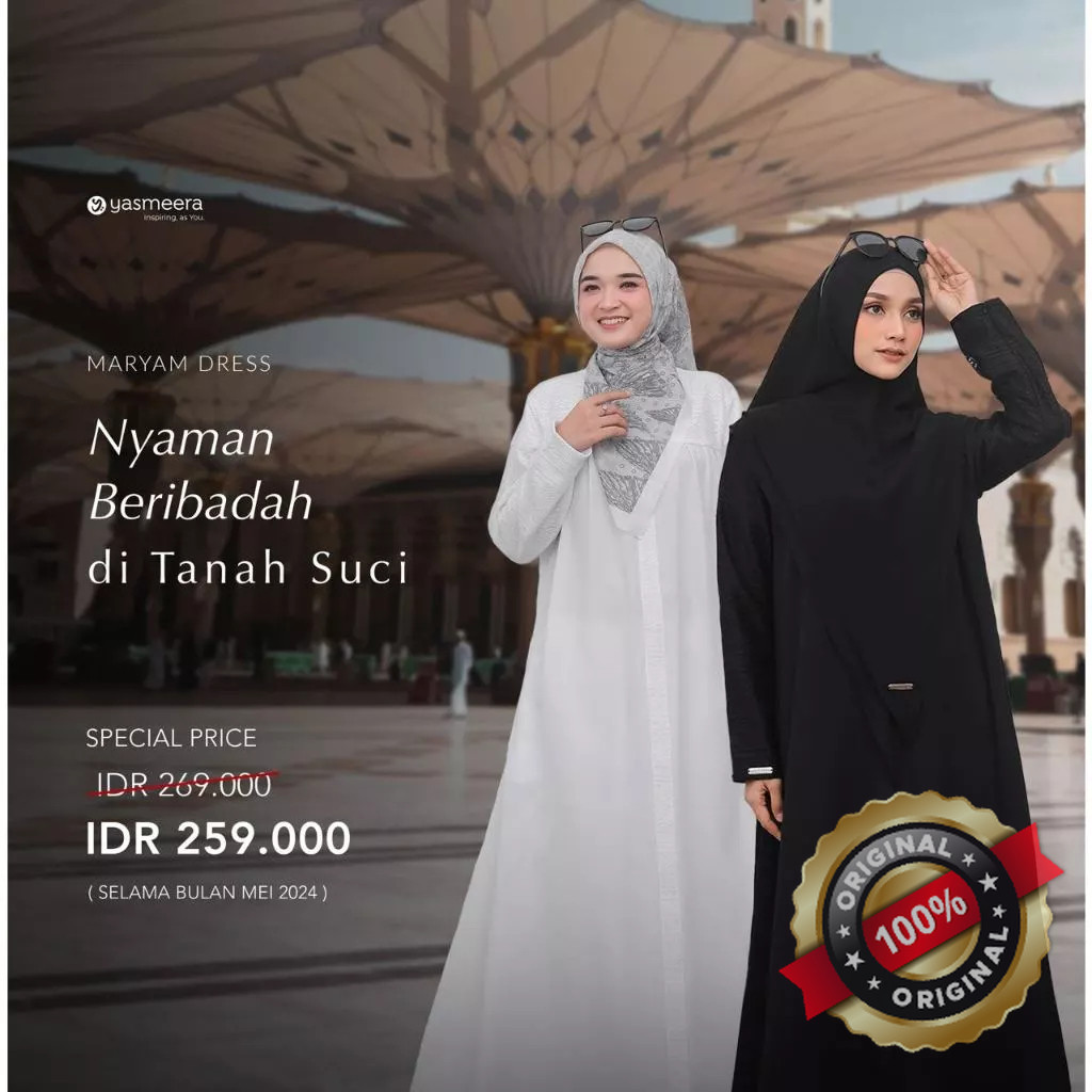 Yasmeera GAMIS MARYAM Abaya Turkey dress manasik Haji Umroh Hitam Putih Arabian Crepe mix brokat bla