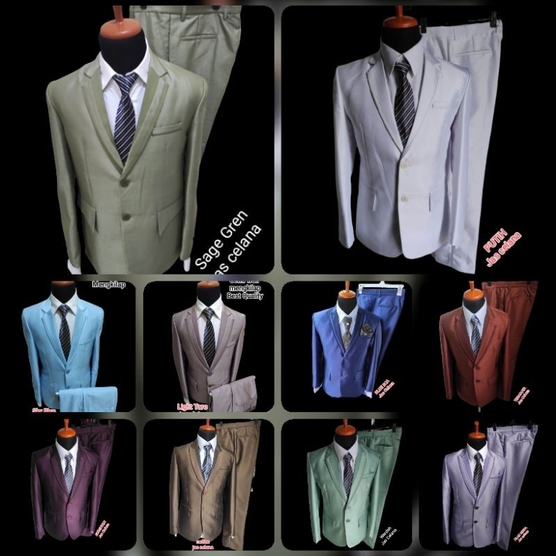 Podo Moro 1 stel Jas bahan semi woll kilap SAGE GREEN jas pengantin jas nikah jas pernikahan jas  ak