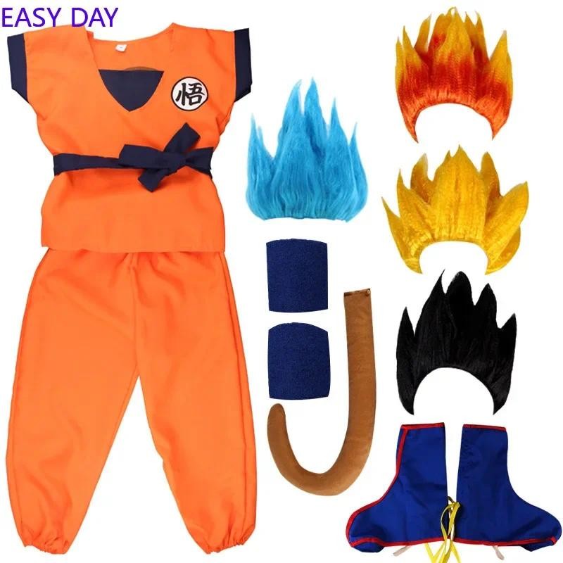 Kids Anime Son Goku Cosplay Costumes Krillin Training Clothes Superhero Outfits with Super Saiyan Wi