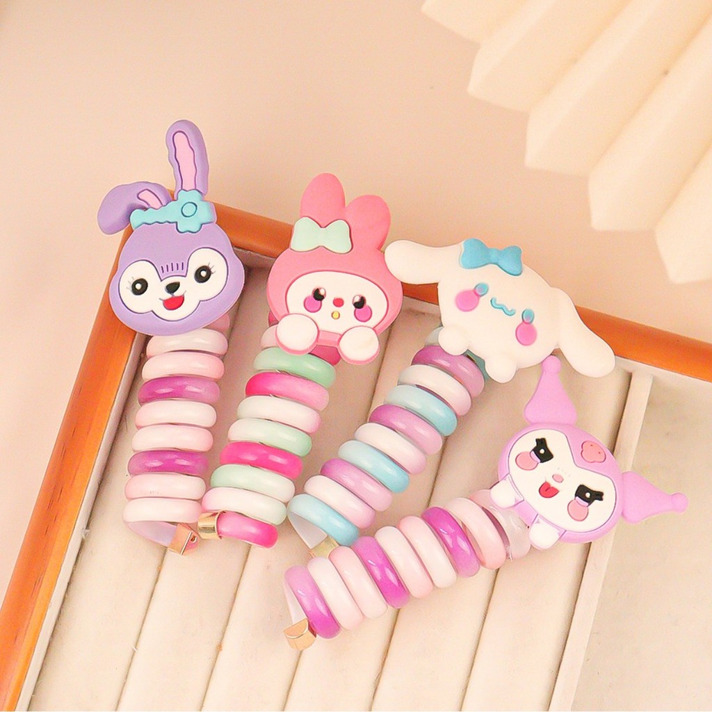 Miao Miao - Ikat Rambut Kabel Telepon Spiral Anak - Ikat Rambut Spiral Karakter Lucu - Ikat Rambut A