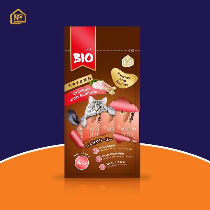 

(1pack ) Bio Creamy Treats 15gr×4 Snack Kucing Cemilan Vitamin Kucing - CHIKEN & SCALOP