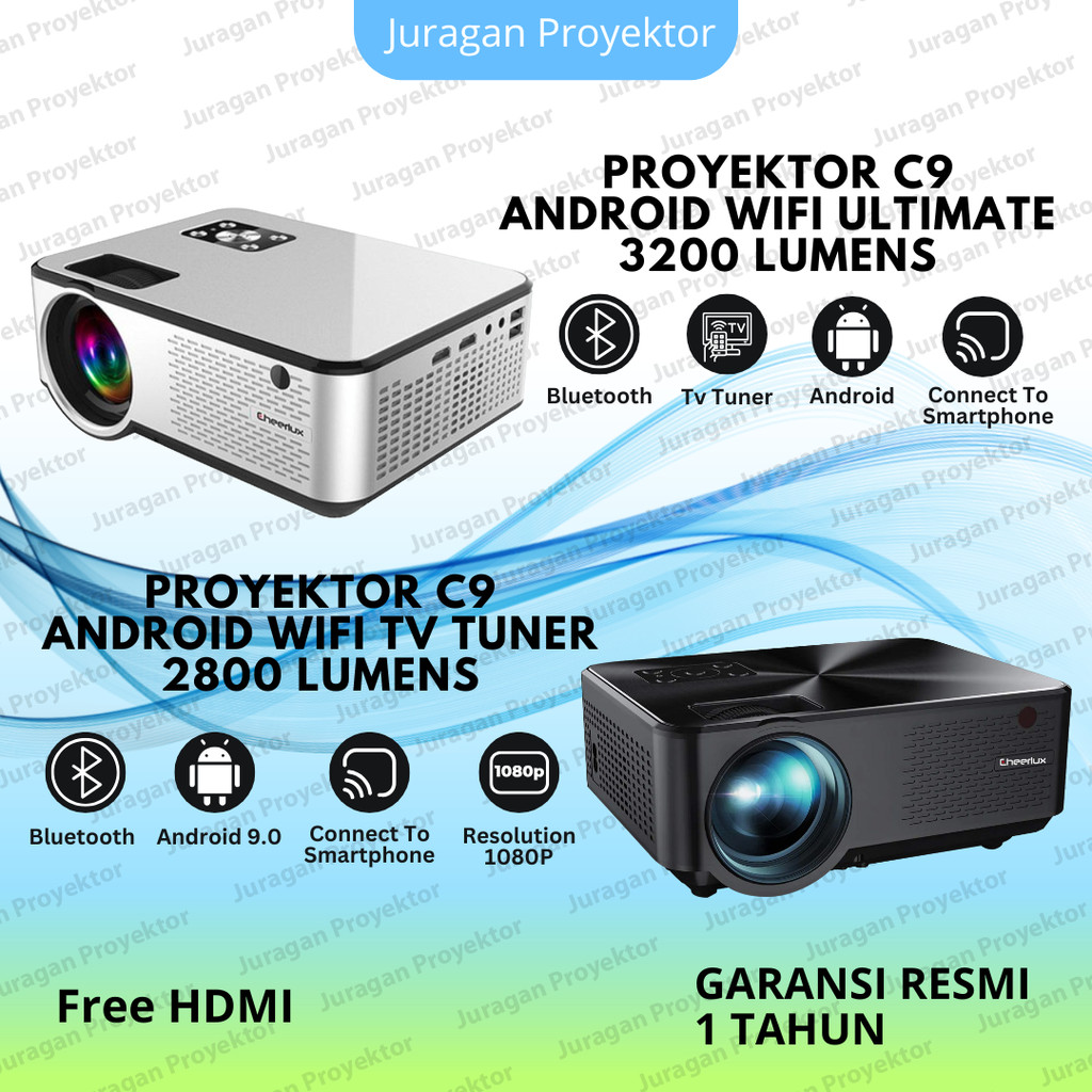 Proyektor Cheerlux C9 Android Ultimate 3200 Lumens Wifi Bluetooth  Support 1080P | Projector Cheerlu