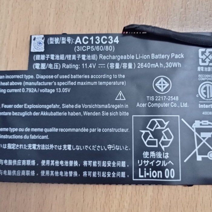 Acer Original Baterai Batre Laptop Acer Aspire V5-132, V5-122 ( AC13C34 ) Original