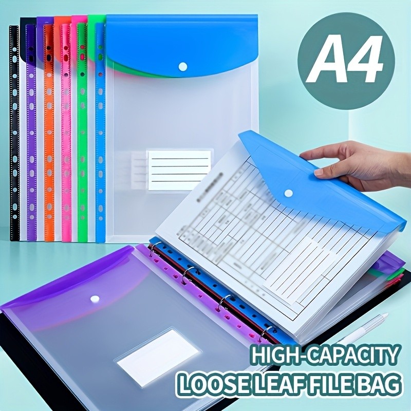 

6pcs A4 High-Capacity Loose-Leaf File Bags with 11-Hole Binding Rings,Suitable for School, Home, Office, Work, Travel