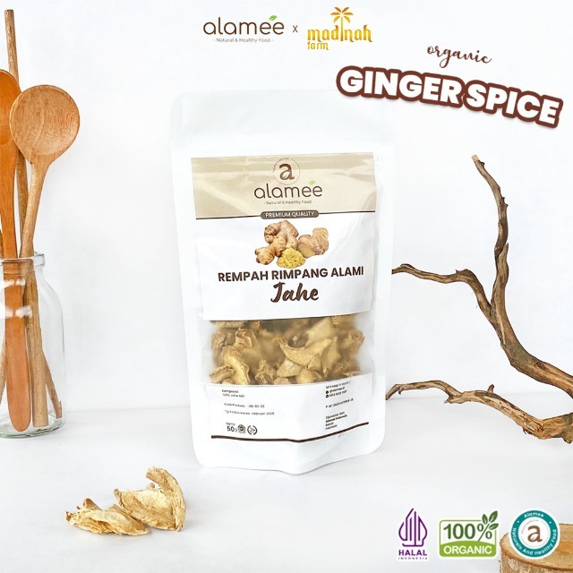 

ALAMEE Jahe Kering Iris Dried Ginger Rempah Rimpang Organik Alami Bumbu Masakan Masak Organic 50g madinah