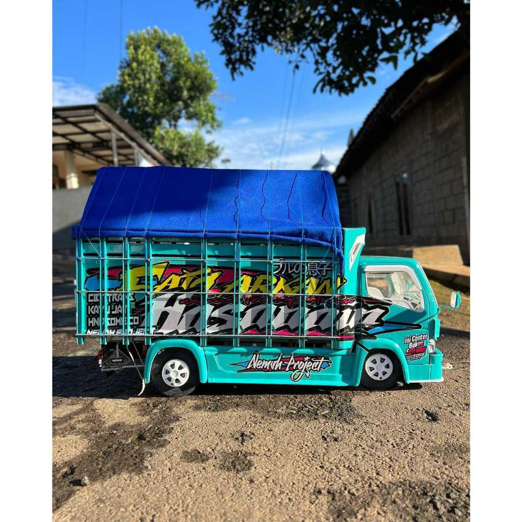 MINIATUR TRUK OLENG KAYU ASLI JUMBO FULL VARIASI LAMPU LED BONUS TERPAL TRUK OLENG MAINAN ANAK KADO 