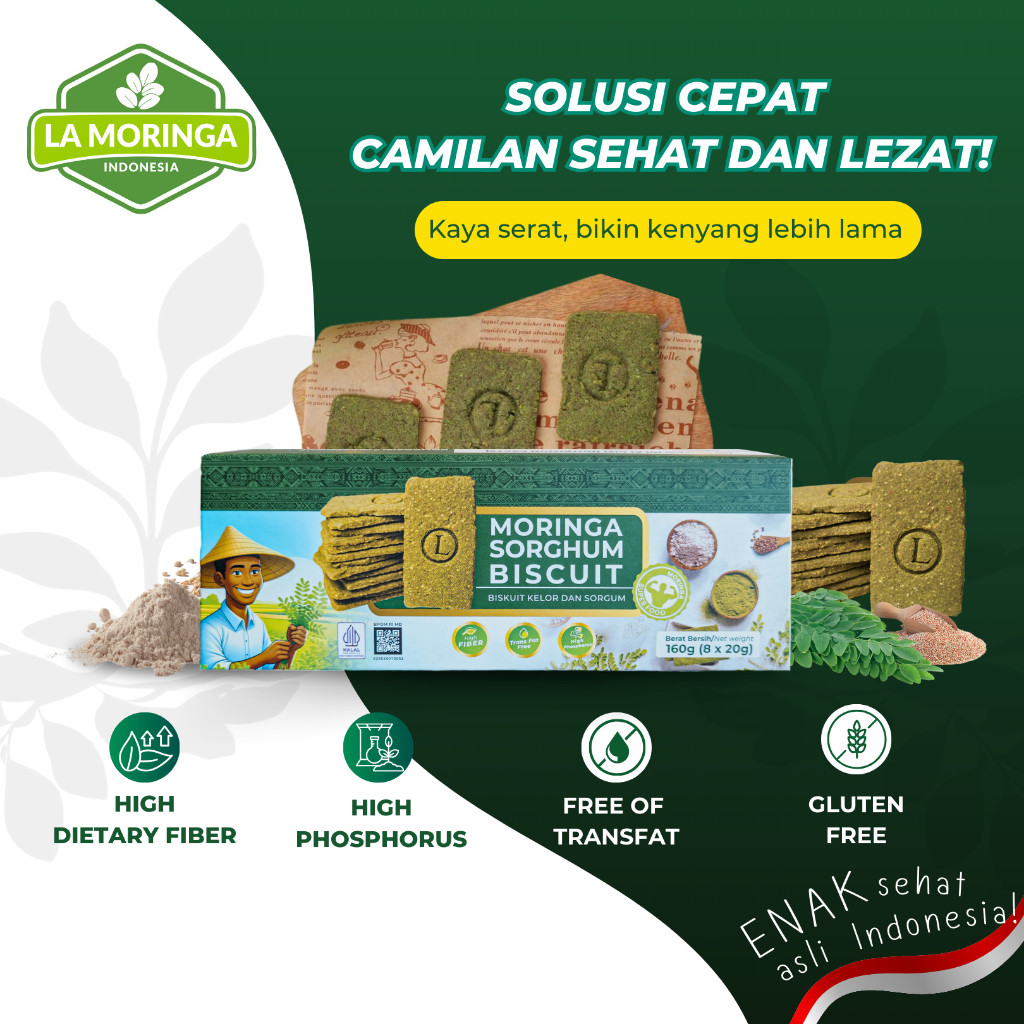 

Moringa Sorghum Biscuit 160 gr/Biscuit Gluten Free,Tinggi Serat Tinggi,Vitamin D