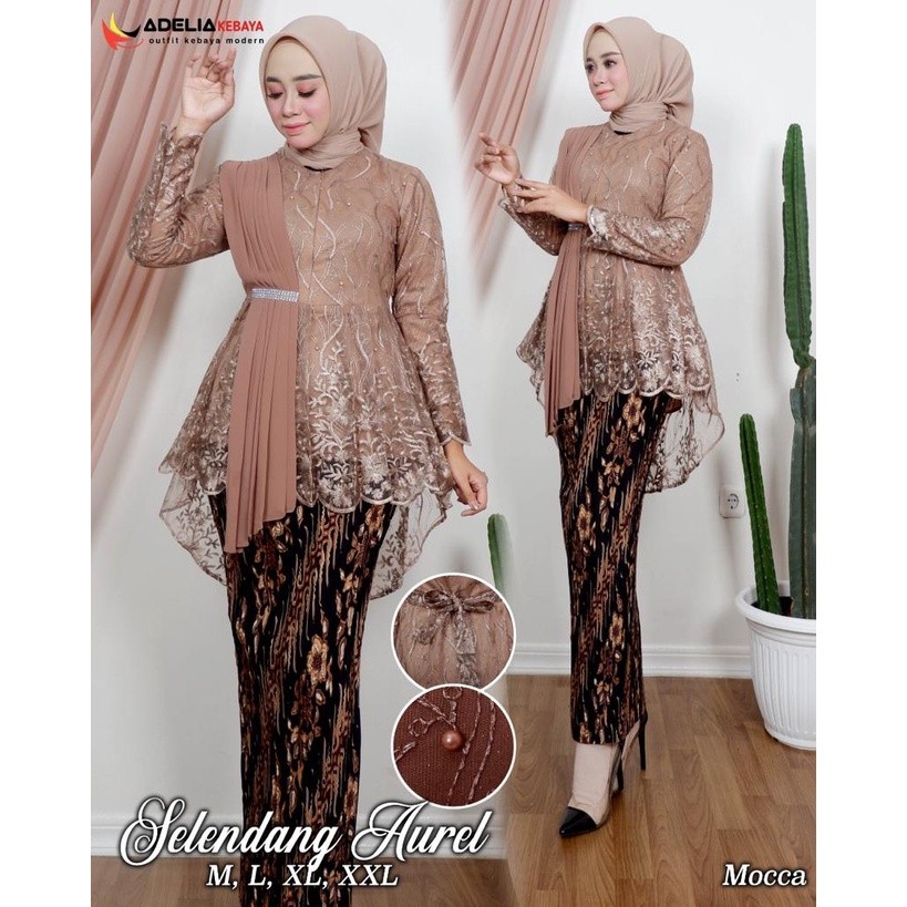 TOMOYSHOP (COD)> Set Kebaya Blouse Selendang Aurel - Model Kebaya Terlaris 2021 - Baju Kebaya Pesta 