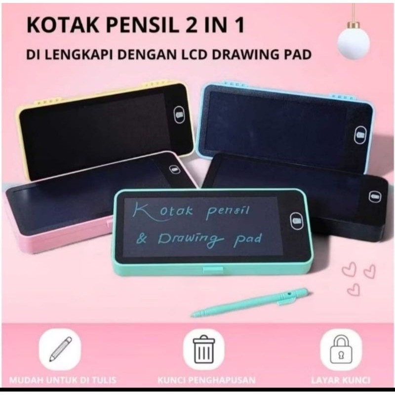 

Pencil Case / Kotak Pensil 2 In 1 LCD Drawing Pad Erasable Edukasi Keterampilan Anak