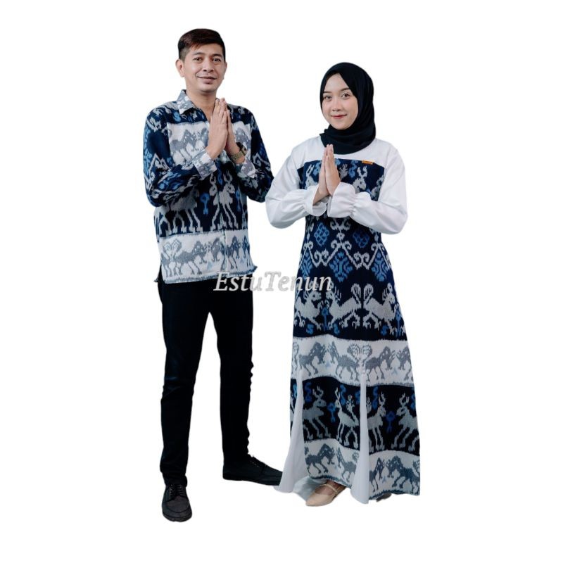 Baju Tenun Couple Dress Gamis Premium Dress Wanita Kekinian - Tenun Blanket Asli Kombinasi Kain Toyo