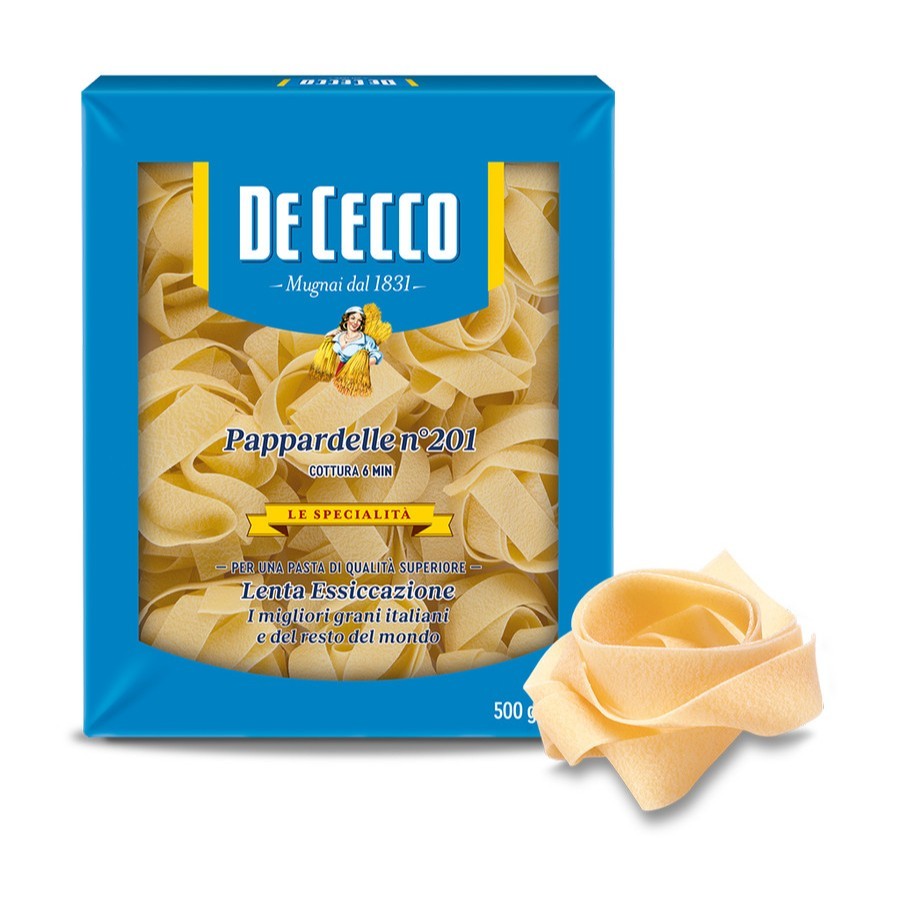 

Spaghetti Pappardelle n° 201 De Cecco / Pappardelle n° 201 Pasta De Cecco / Pasta Pappardelle no 201 Cecco / Wide Tagliatelle Pasta De Cecco / Pasta Wide Tagliatelle De Cecco - 500 Gram